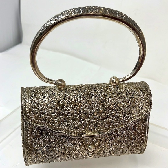 Sterling Silver 925 Filigree Etched Handbag - Picture 3 of 12